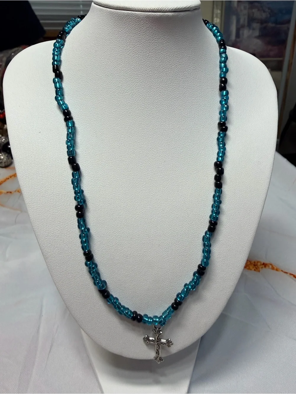 Men’s beaded cross necklace NWOT